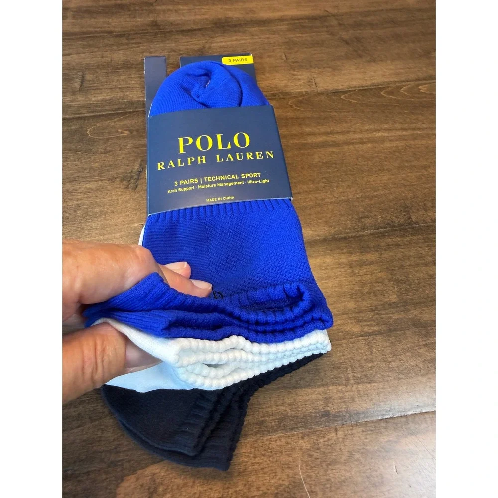 Polo Ralph Lauren Mens 3 Pack  Sport No Show Socks Royal Blue White Navy